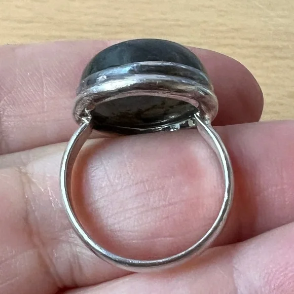 VINTAGE LARGE LABRADORITE CABOCHON RING 925 STERLING SILVER BLUE ETHEREAL GLOW